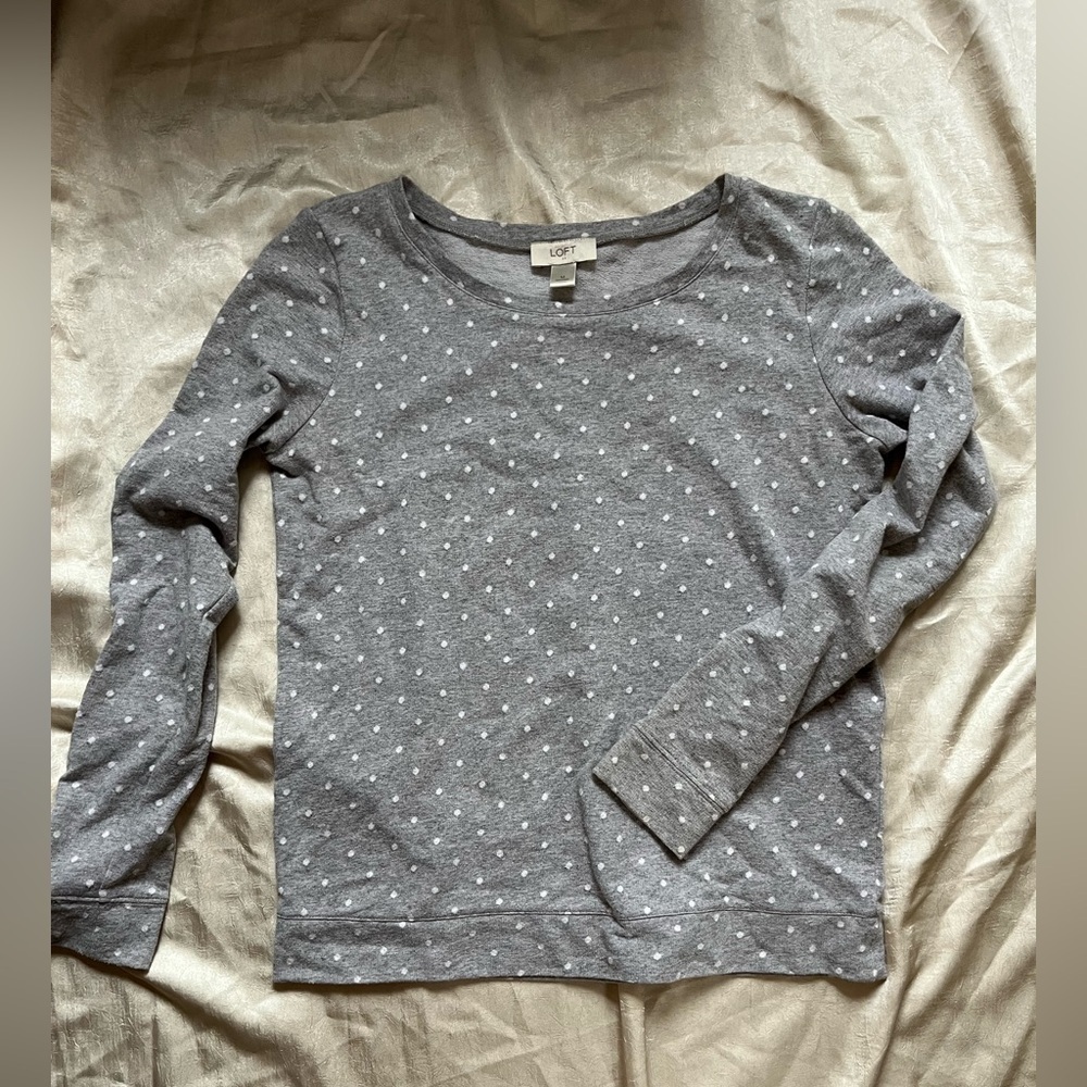 LOFT Gray and White Long Sleeve Tee EUC